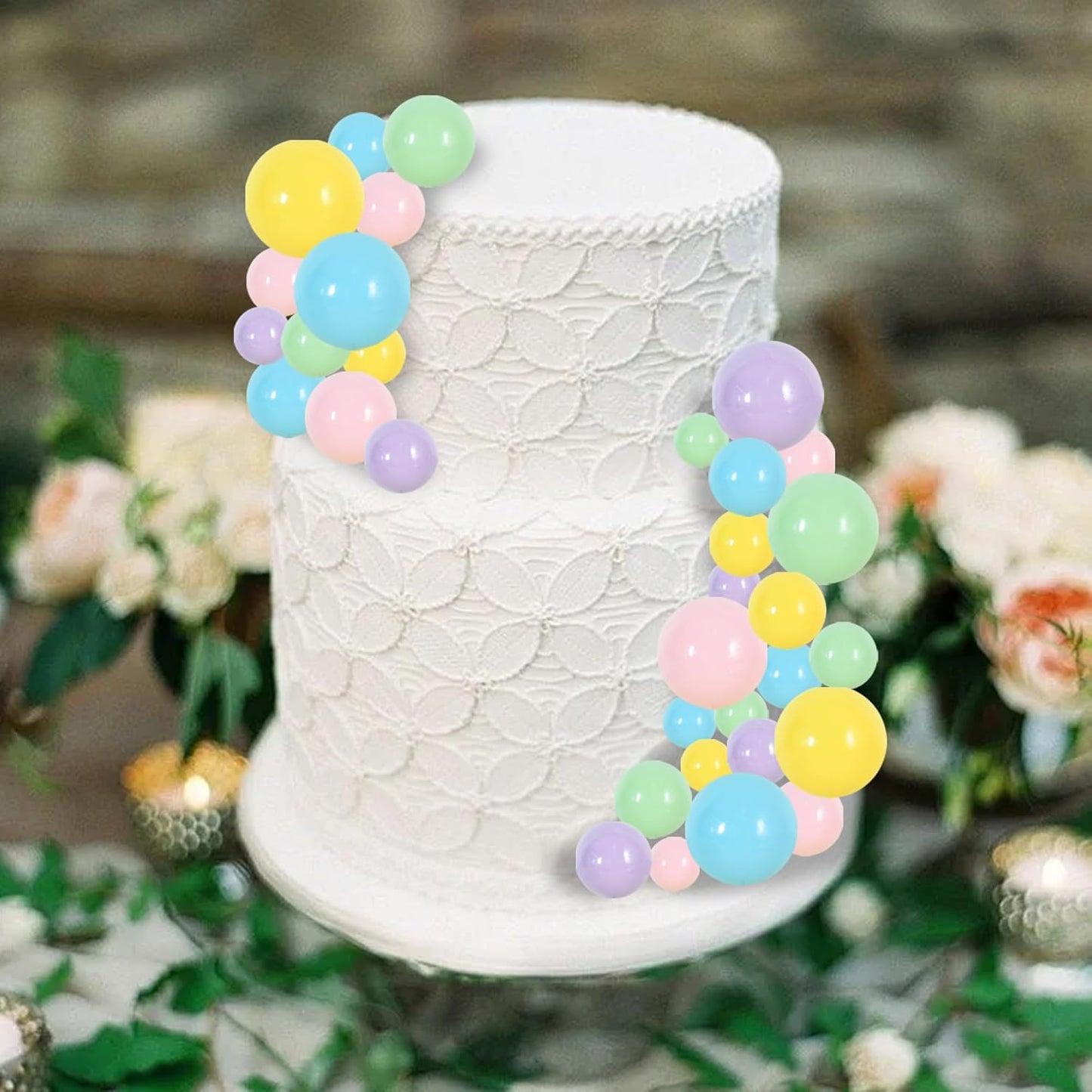 BEISHIDA 40 Pcs Foam Ball Cake Toppers with Sticks Mini Cake Decorations for Birthdays, Weddings, Baby Showers, DIY Baking Supplies, Anniversary Party (Pastel Color)