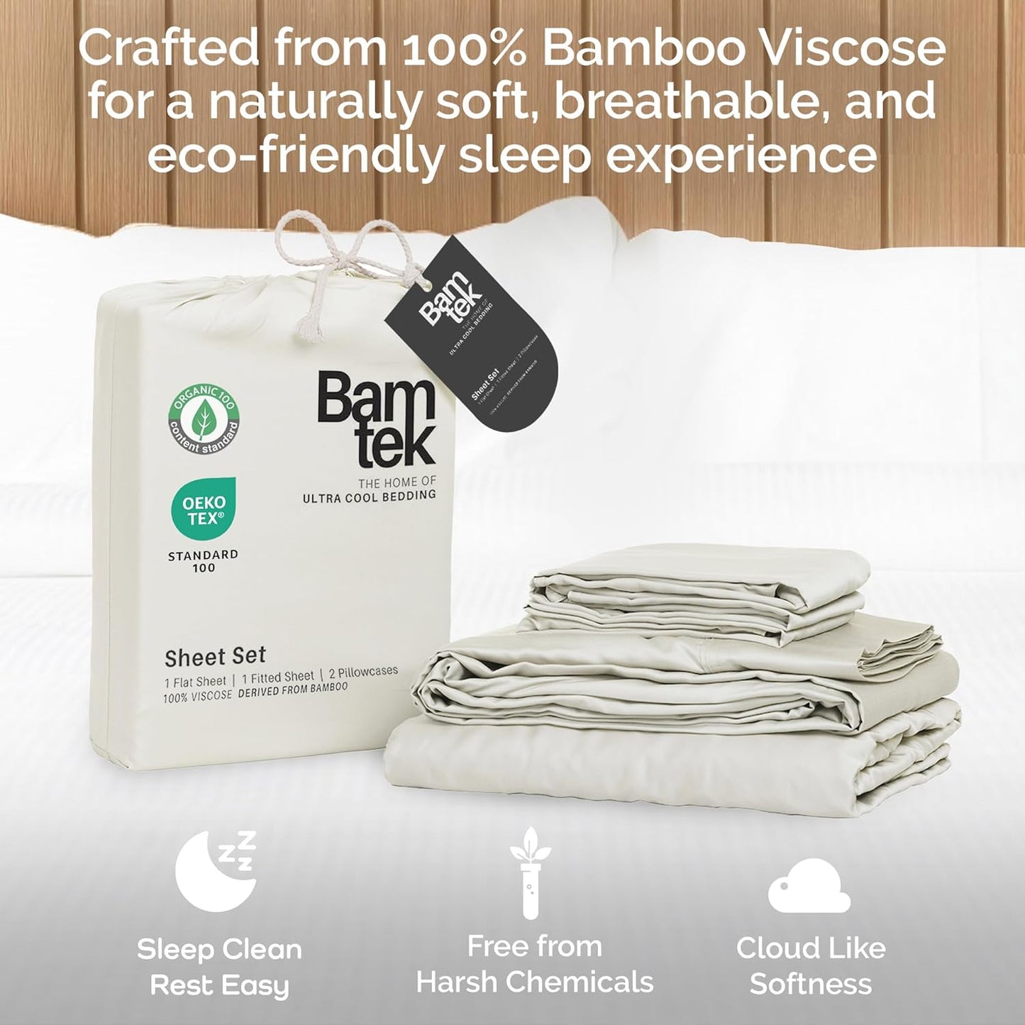 100% Viscose from Bamboo Sheets King Size, Super Soft King Bed Set, 4PC Cooling Sheets for Hot Sleepers, Organically Grown Bedding Sheet, King Size Sheet Set - Ivory - 76" x 80"