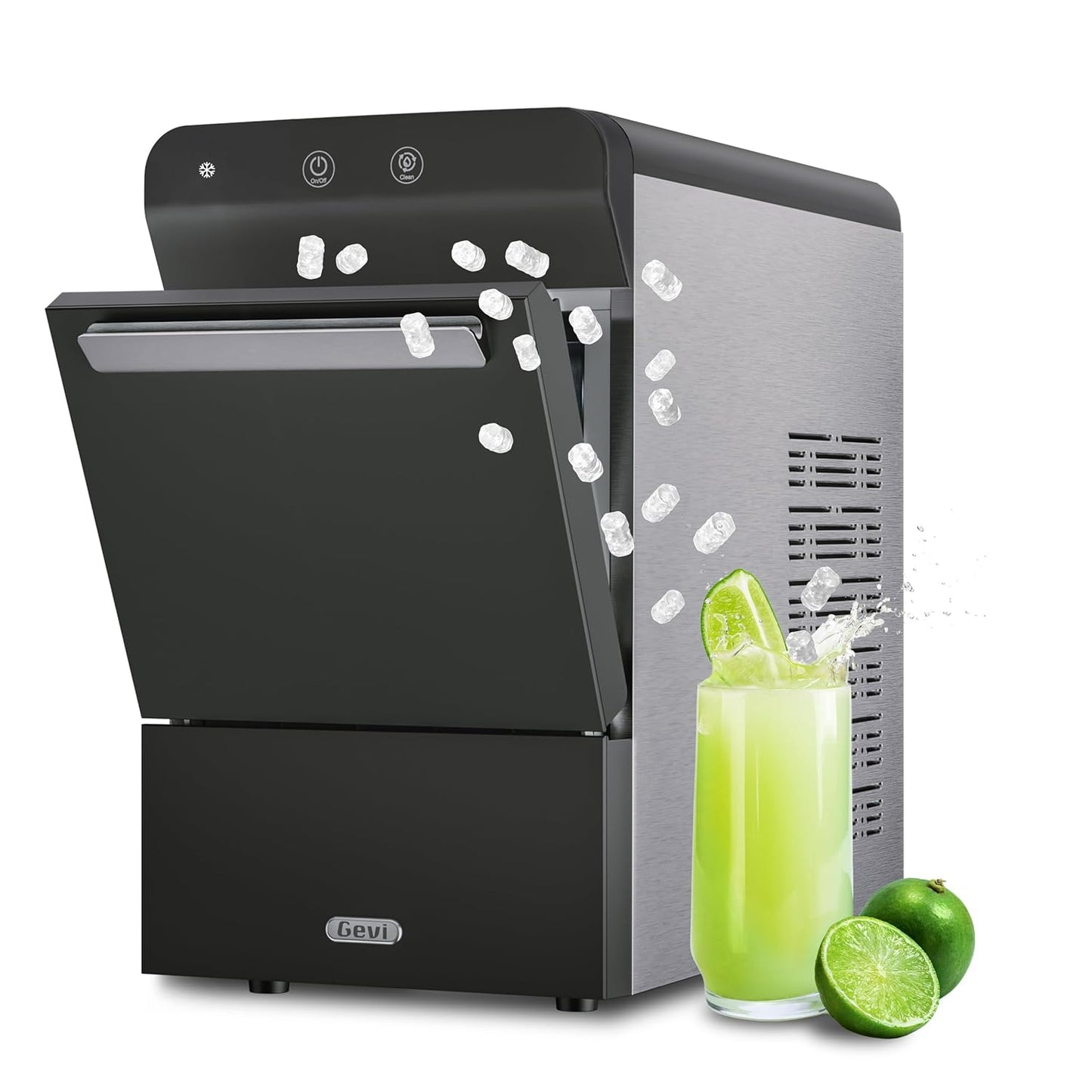 Gevi V2.0 Countertop Ice Maker 38lbs/24H, Ice Maker Nugget with Stainless Steel Housing, Chewable Pellet Ice Maker with Pour Water Refill, Self-Cleaning &Energy-Efficient, Black