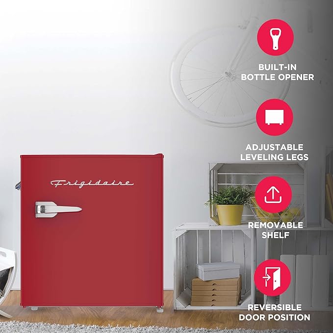 Frigidaire EFR176-RED 1.6 cu. ft. Retro Bar Fridge with Side Bottle Opener, Red