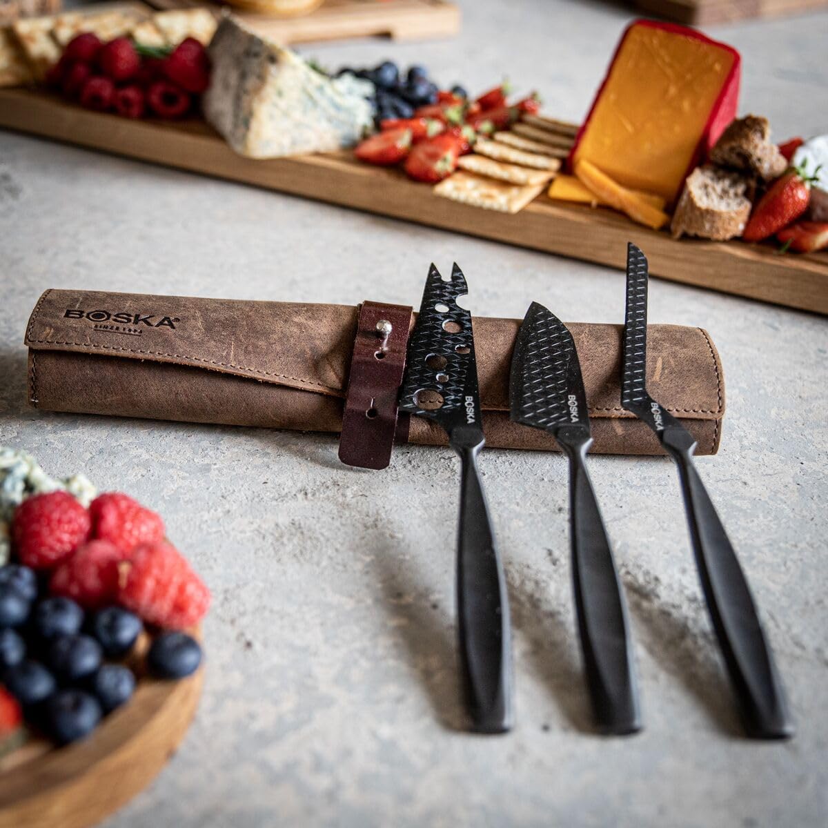 BOSKA Monaco+ Cheese Knife Set, Full-Size, Black