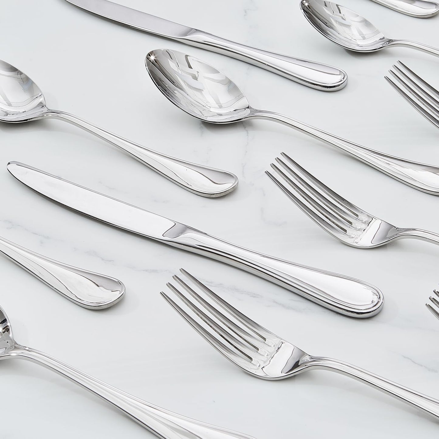 KINGSTONE 24 Piece Teardrop Silverware Set with Steak Knives, 18/10 Stainless Steel Flatware Set for 4, Modern Design Cutlery Set for Home/Hotel/Wedding,Mirror Polished and Dishwasher Safe