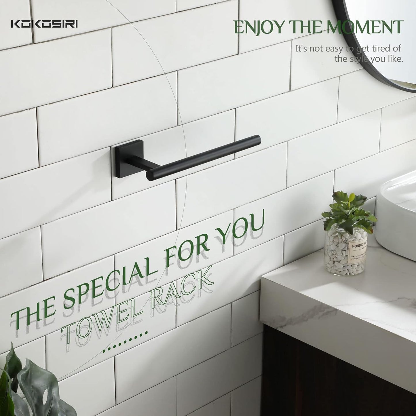 KOKOSIRI Towel Bar Matte Black Bathroom Hardware Hand Towel Rails, Suitable for Wall Mounted Towel Holder Screw in 2 Pack, Stainless Steel B3008BK-P2