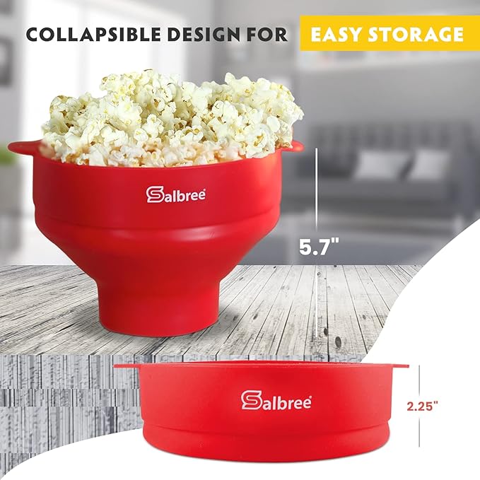 The Original Salbree Collapsible Silicone Microwave Popcorn Popper Maker Machine, Microwavable Bowl Holds 16 Cups, Uses Hot Air and Oil Always Optional - The Most Colors Available (Hunter Green)