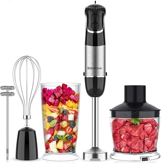 Immersion Blender Handheld for Kitchen,Emulsion Blender Handheld,12 Speed Electric Hand Mixer with BPA Free Attachments:Chopper Bowl,Whisk,Milk Frother,Measuring Cup