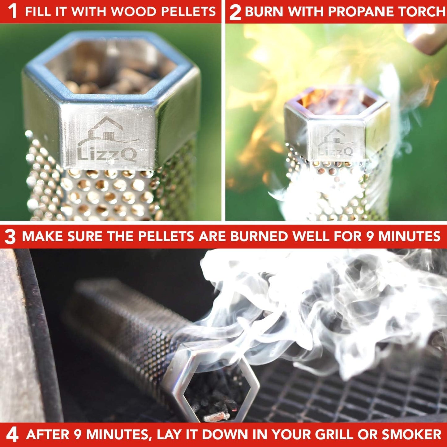 Premium Pellet Smoker Tube 12 inches,5 Hours of Billowing Smoke,for Any Grill or Smoker, Hot or Cold Smoking,Stainless Steel 304,Silicone Basting Brush,Free eBook Grilling Ideas and Recipes