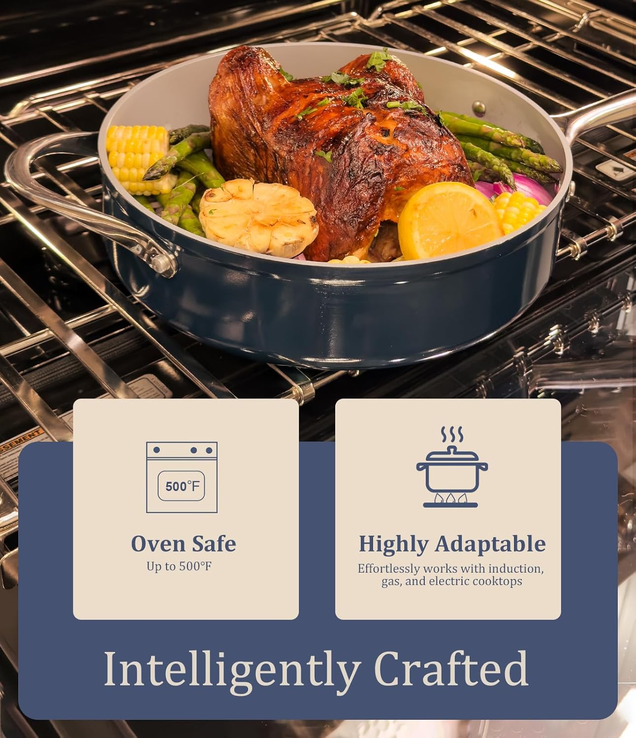 Nonstick Ceramic Sauté Pan with Lid (4.5 qt, 11"), Deep Frying Pan for All Cooktops - Non Toxic, PTFE/PFOA/PFAS Free, Dishwasher & Oven Safe up to 500°F - with Stay Cool Handle - Navy Blue