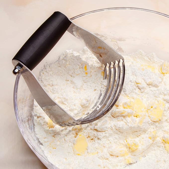 ALLTOP Pastry Shortening Blender Cutter,Stainless Steel Dough Masher for Butter, Biscuit,Baking, Kneading,Dough, Flakier and Fluffier Pie Crusts, Almond - Hand Kitchen Tool (1, Black)