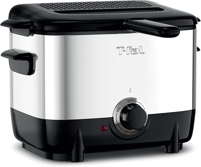 T-fal Mini Deep Fryer, Stainless Steel Deep Fryer with Basket, 1 Liter, Versatile Temperature Control, 900 Watts, Temperature Control, Easy to Clean, Black