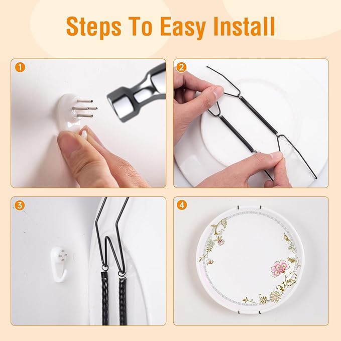 Bilillo 15 Pieces Plate Hangers for Wall - 10/12/14 Inch Invisible Plates Hanger, Stainless Steel Plate Holders with 15 Pieces Wall Hooks for 8 to 16 Inch Decorative Plates and Arts (Black)
