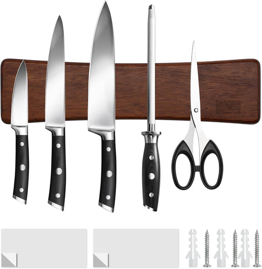HOSHANHO Knife Magnetic Strip, Acacia Wood Powerful Magnetic Knife Strips, Magnetic Knife Holder for Wall 10 Inch Use as Magnetic Tool Organizer, Home Organizer