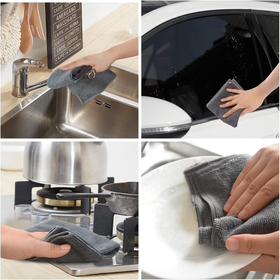 KinHwa Kitchen Washcloths for Dishes Absorbent Microfiber Dish Cloths Quick Dry Dish Rags with Poly Scour Scrub Side Ideal for Kitchen Cleaning (Gray, 12inchx12inch 10 Pack)