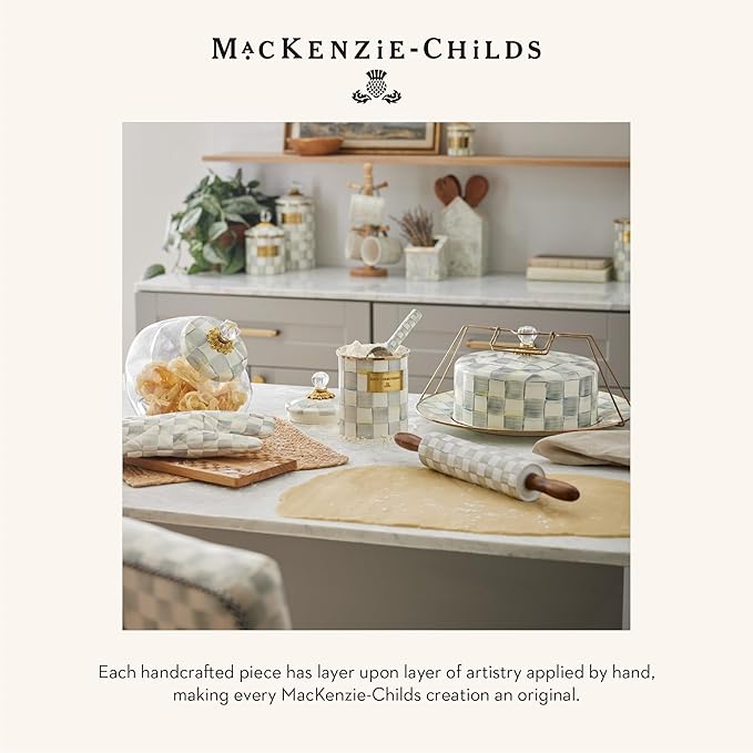 MACKENZIE-CHILDS Enamel Dinner Plate, Decorative Dinnerware Plate, 10 Inches, Set of 4, Gray-and-White Sterling Check