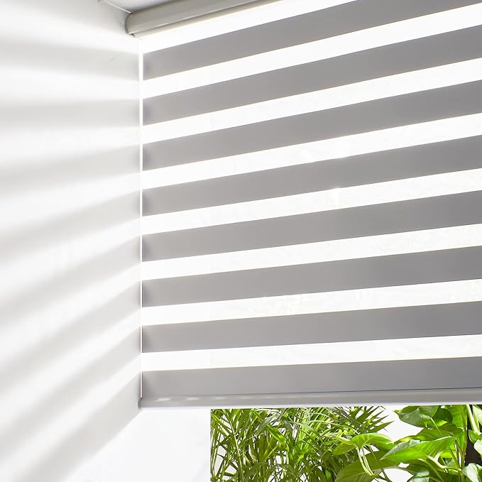 Persilux Cordless Zebra Blinds for Windows Free-Stop Roller Windows Shades (31" W X 72" H, Grey) Dual Layer Light Control for Day and Night, Light Filtering Sheer Shades for Home