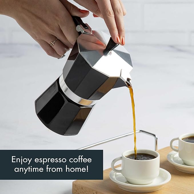 Primula Classic Stovetop Espresso and Coffee Maker, Moka Pot for Italian and Cuban Café Brewing, Greca Coffee Maker, Cafeteras, 6 Espresso Cups, Black