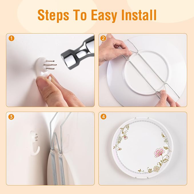 Plate Hangers for The Wall, Suitable for 9-11 inch Decorative Plate, Stainless Steel Wire Plate Holder with Wall Hooks and Rubber tip Protectors, Plate Hangers for Displaying Plates, Platter, Silver