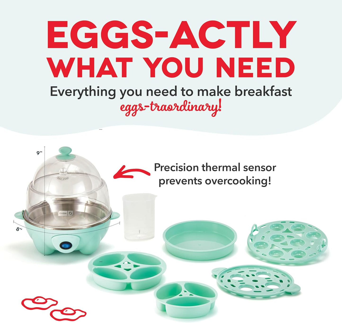 DASH Deluxe Rapid Egg Cooker for Hard Boiled, Poached, Scrambled Eggs, Omelets, Steamed Vegetables, Dumplings & More, 12 capacity, with Auto Shut Off Feature - Aqua