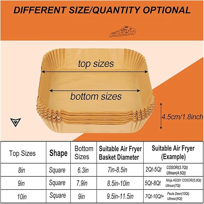 Large Air Fryer Disposable Paper Liners Nonstick 23cm Oven Airfryer Parchment Baking Paper ，Compatible For Ninja，Compatible For COSORI ，Grill Cooking Basket(23cm square,200 Pcs)