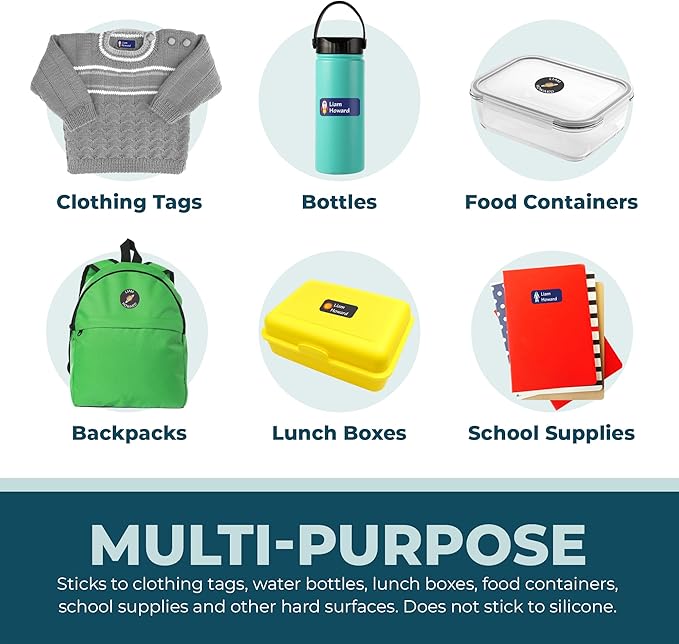 Personalized Daycare Name Labels for Kids (130 Labels) - Custom Waterproof Name Stickers for Clothing Tags, Water Bottles, Lunch Boxes and School Supplies (Water Animals)