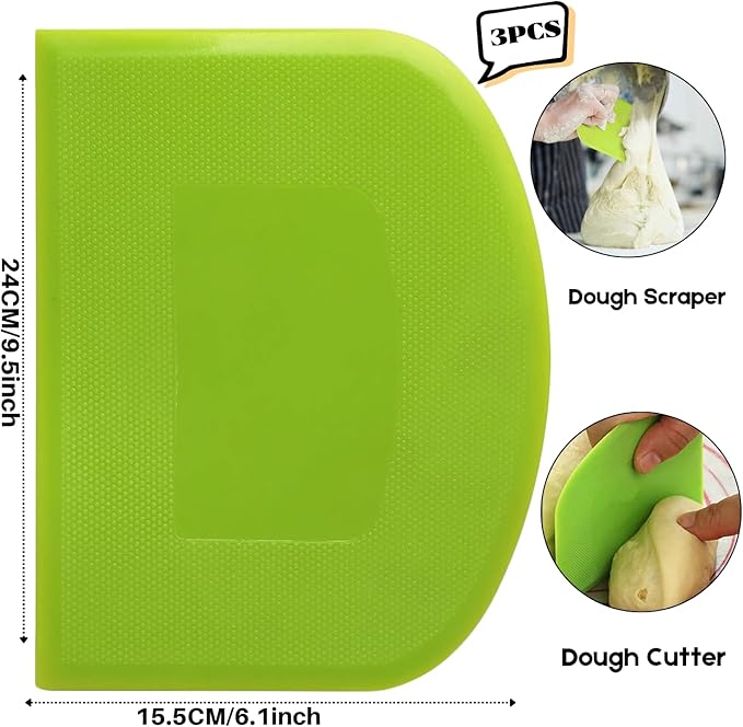 SURDOCA Dough Scraper Bench Scraper - 3P 9.5x6.1" Plastic Flexible Bowl Scraper, Sharp Edge & Angles Cake Scraper. Non-Slip Bakeware Decorating Tools Sculpting & Modeling Tools - Pure Blue