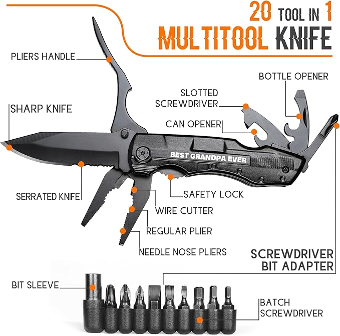 Grandpa Gifts, "BEST GRANDPA EVER" Multitool Knife, Stocking Stuffers for Grandpas, Grandpa’s Christmas Birthday Gifts Idea for Grandfather, Grandpa Fathers Day Gift, Grandpa’s Gift