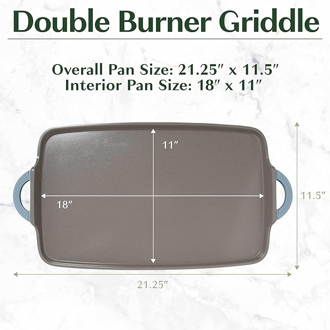 Goodful All-in-One Double Burner Griddle, Ceramic Nonstick, Durable Cast Aluminum, Oven Safe and Dishwasher Safe, Made without PFAS, PFOA, PFOS & PTFE, 18-Inch x 11-Inch, Blue Mist