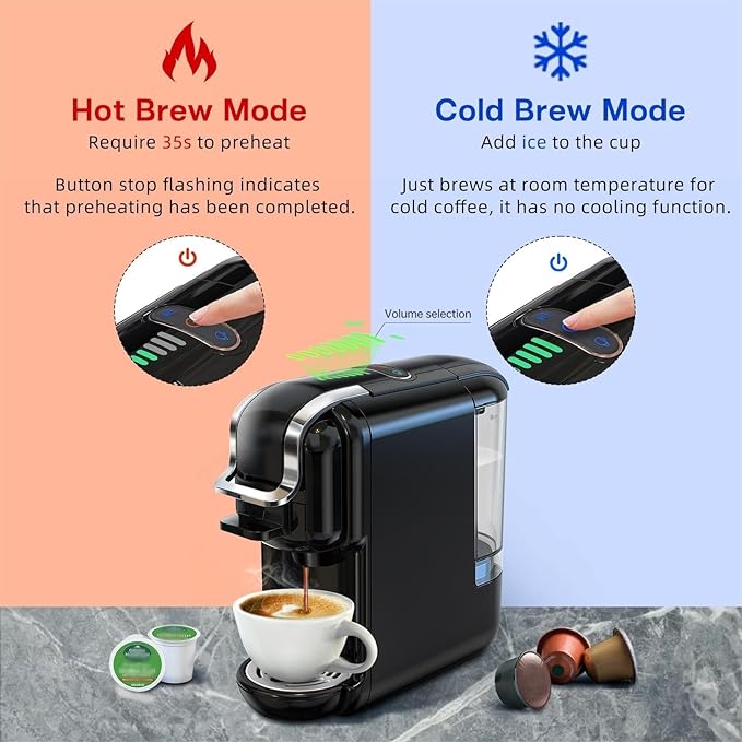 Multi-Capsule Coffee Maker, Hot/Cold Coffee Maker, Milk, ESE Pod Ground Coffee, Cafeteria, 19 Bar, 5 in 1 (Color : H2B M1A BK, Size : CHINA_UK)