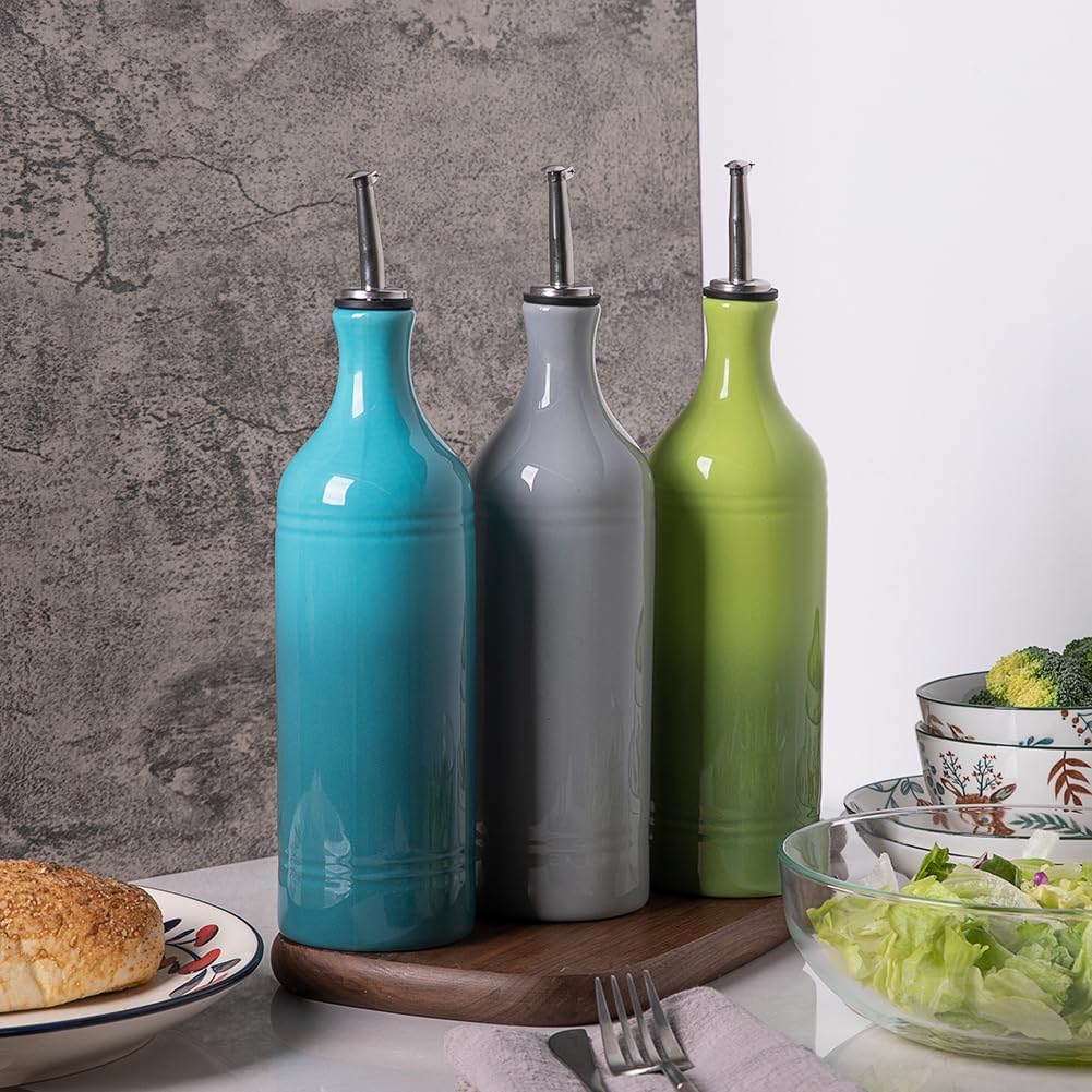 Sweejar Large Ceramic Olive Oil Dispenser Bottle, Opaque Oil Cruet Protects Oil to Reduce Oxidation, Suitable for Storage Oil, Vinegar, Soy Sauce & Other Liquids, Pack of 1, 24 Fl Oz (Gray)