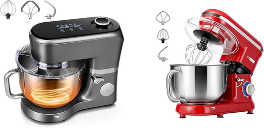 VIVOHOME Stand Mixer with Fermentation, One-Touch Presets, and 6 Qt Bowl, Gray, and VIVOHOME 660W 10 Speed 6 Quart Stand Mixer with Beater, Dough Hook, Wire Whip and Egg Separator, Red