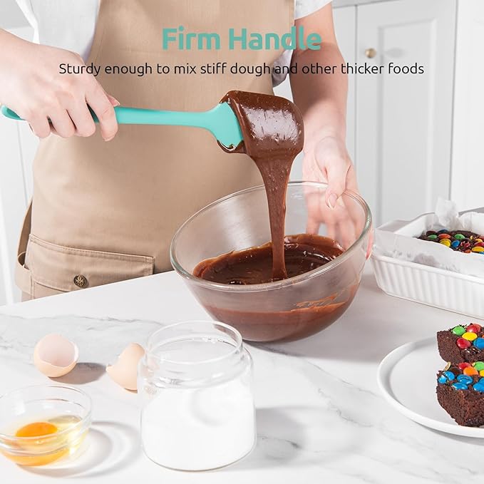 U-Taste 600ºF Heat Resistant Silicone Spatulas: Flexible Food-Grade Silicon Baking Scraper, Kitchen Cooking Mixing Utensils with Upgraded Sturdy Handle Tip for Nonstick Cookware (4-Pc., Aqua Sky)