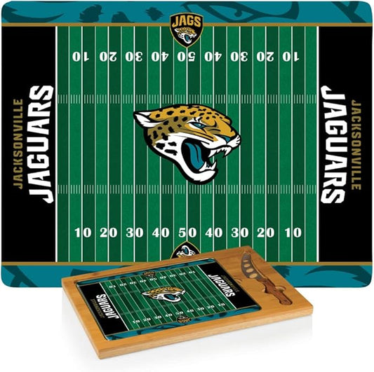 PICNIC TIME NFL Football Field Icon Glass Top Cutting Board & Knife Set, (Parawood & Bamboo)