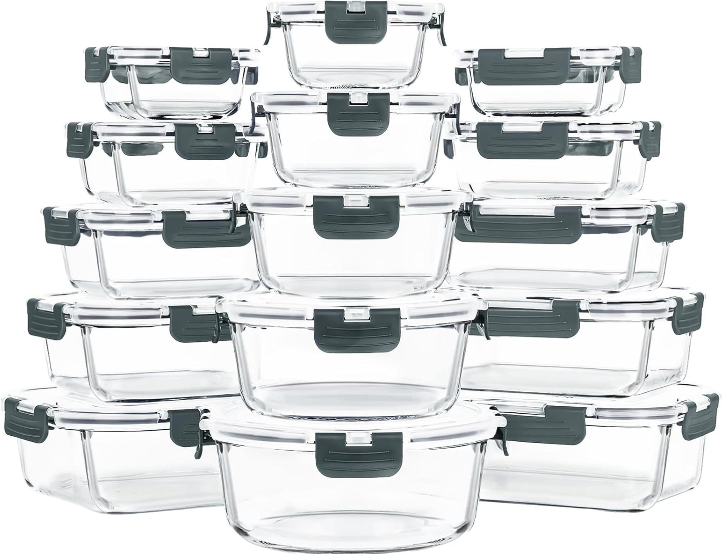 Skroam 15 Pack Glass Food Storage Containers with Lids Airtight, Glass Meal Prep Containers, Lunch Containers with Lids for Microwave, Oven, Freezer and Dishwasher Safe