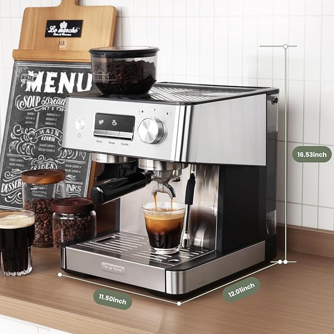 (2026 Upgrade) Gevi 20 Bar Espresso Machine with Grinder & Milk Frother, Professional Coffee Maker for Home, Cappuccino & Latte, Removable Water Tank, Steam Wand