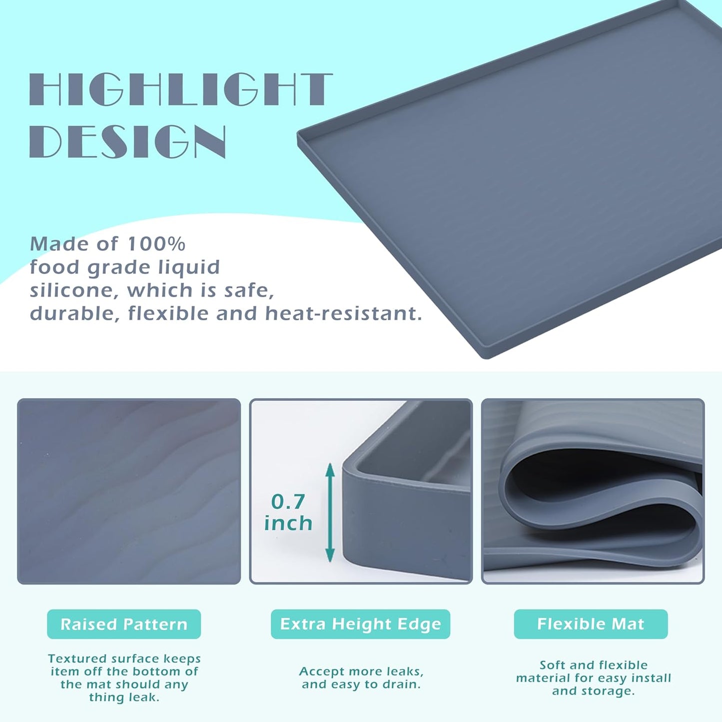 URMONA Waterproof Silicone Under Sink Mat 34'' x 22'' Shelf Liner for Kitchen and Bathroom, Cabinet and Counter Protector, Storage and Organizers, Litter Mat, Pet Cat Puppy Essentials(Light Grey 1pcs)