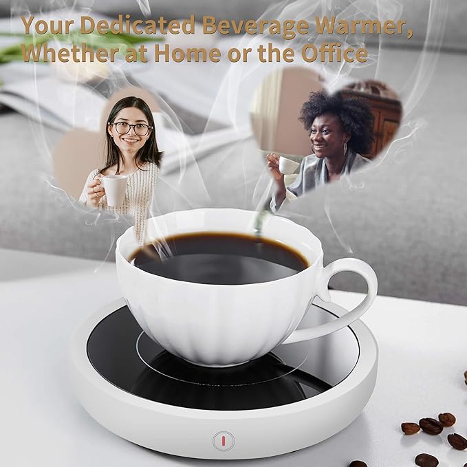 Coffee Mug Warmer for Desk 4H Auto Shut Off, Smart Coffee Cup Warmer with 3 Temperature Setting, Electric Mug Warmer Plate for Coffee, Milk, Tea (White)