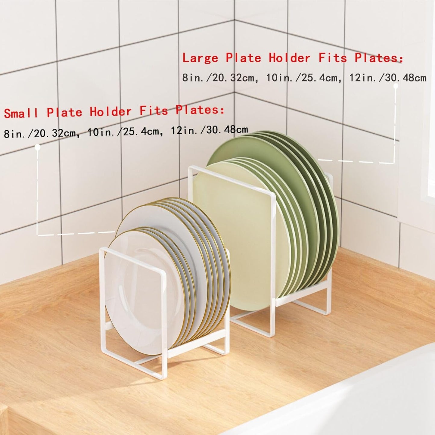 Metal Drying Rack, 3 Pack Inside Cabinet Plate Holders Organizers, Upright Dish Racks for Countertop and Cupboard, Large Capacity, Black (20x16x11.5 cm Each)