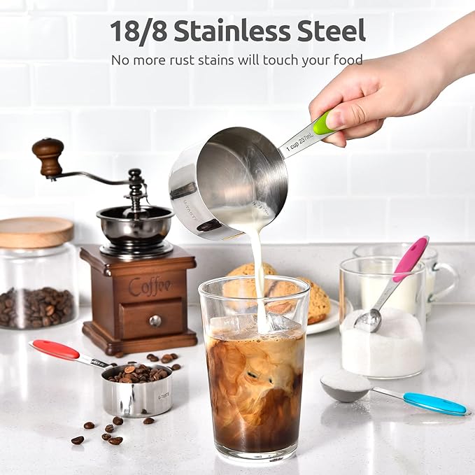 U-Taste 18/8 Stainless Steel Measuring Cups and Spoons (Set of 10, Multicolor), and 18/10 Stainless Steel Balloon Whisk for Kitchen Cooking with 12 Flex Wires (Aqua Sky)