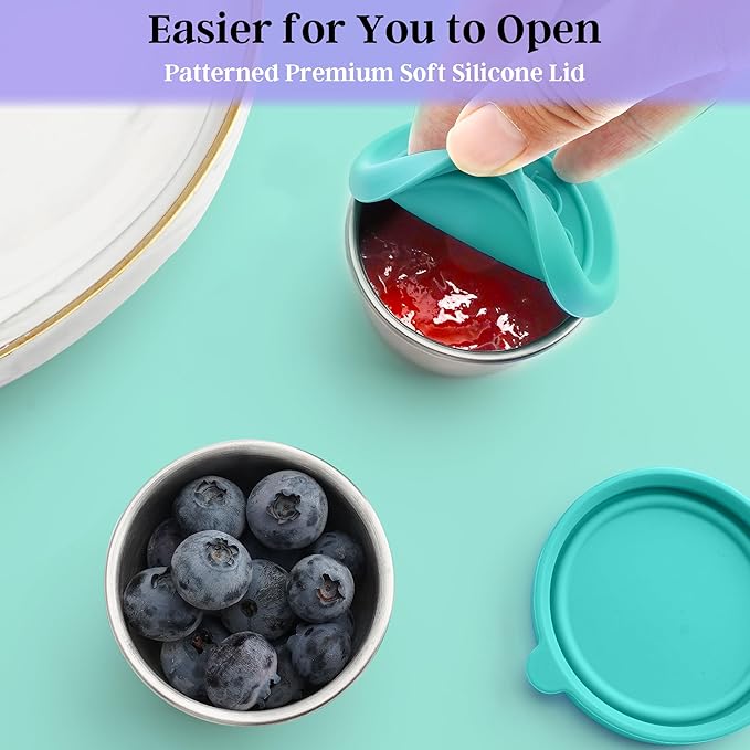 6x1.6 Oz Salad Dressing Containers With Lids, Small Leakproof Reusable Stainless Steel Salad Dressing Container To Go For Lunch Boxes,Sauce containers, Picnics,Travel Meal Prep And Kitchen Storage.