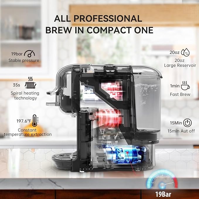 Multi-Capsule Coffee Maker, Hot/Cold Coffee Maker, Milk, ESE Pod Ground Coffee, Cafeteria, 19 Bar, 5 in 1 (Color : H2B BK, Size : CHINA_UK)
