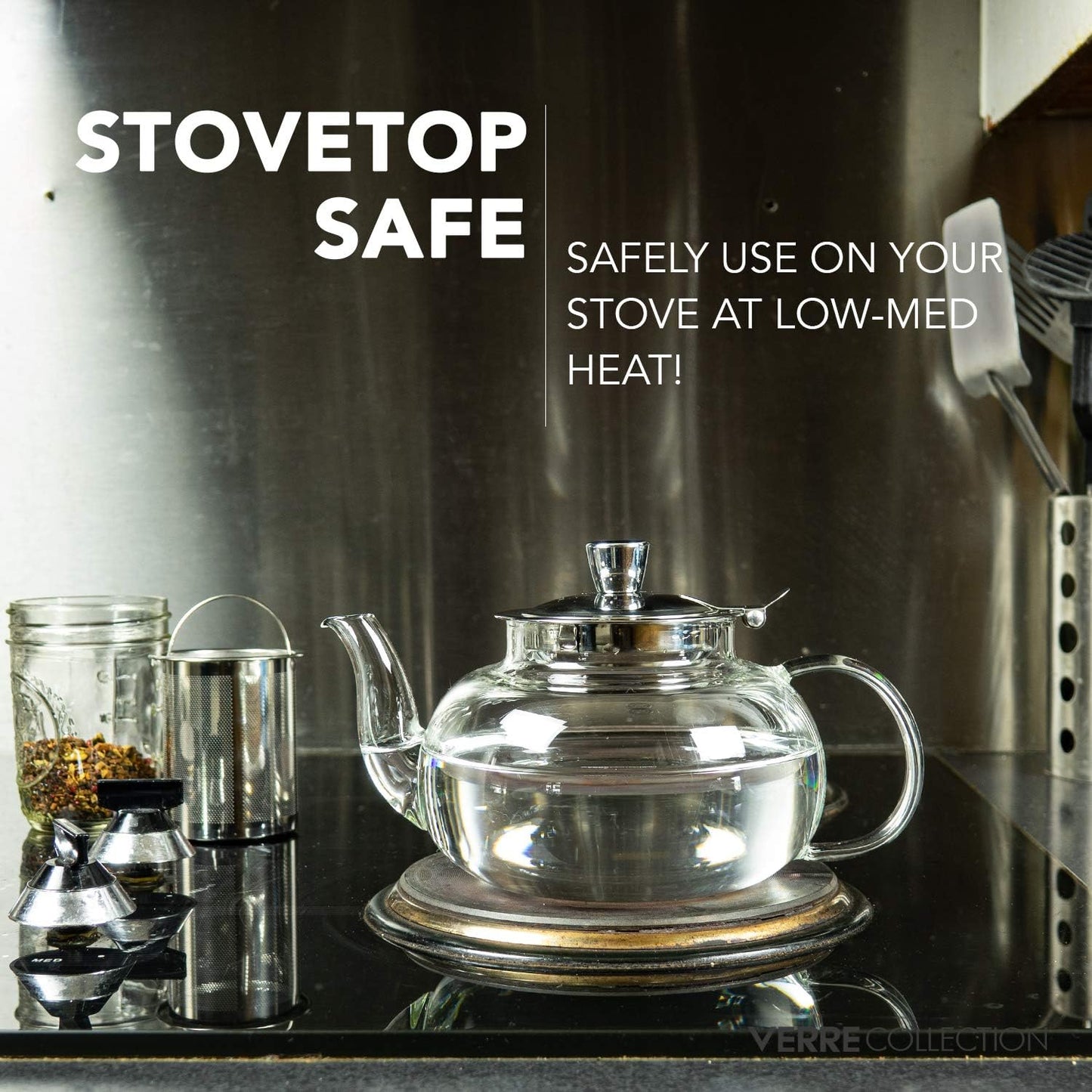 Glass Teapot Stovetop Compatible Kettle with Stainless Steel Removable Infuser, Loose Leaf Tea, Stovetop Safe Tea Pot and Strainer (27 Ounce)
