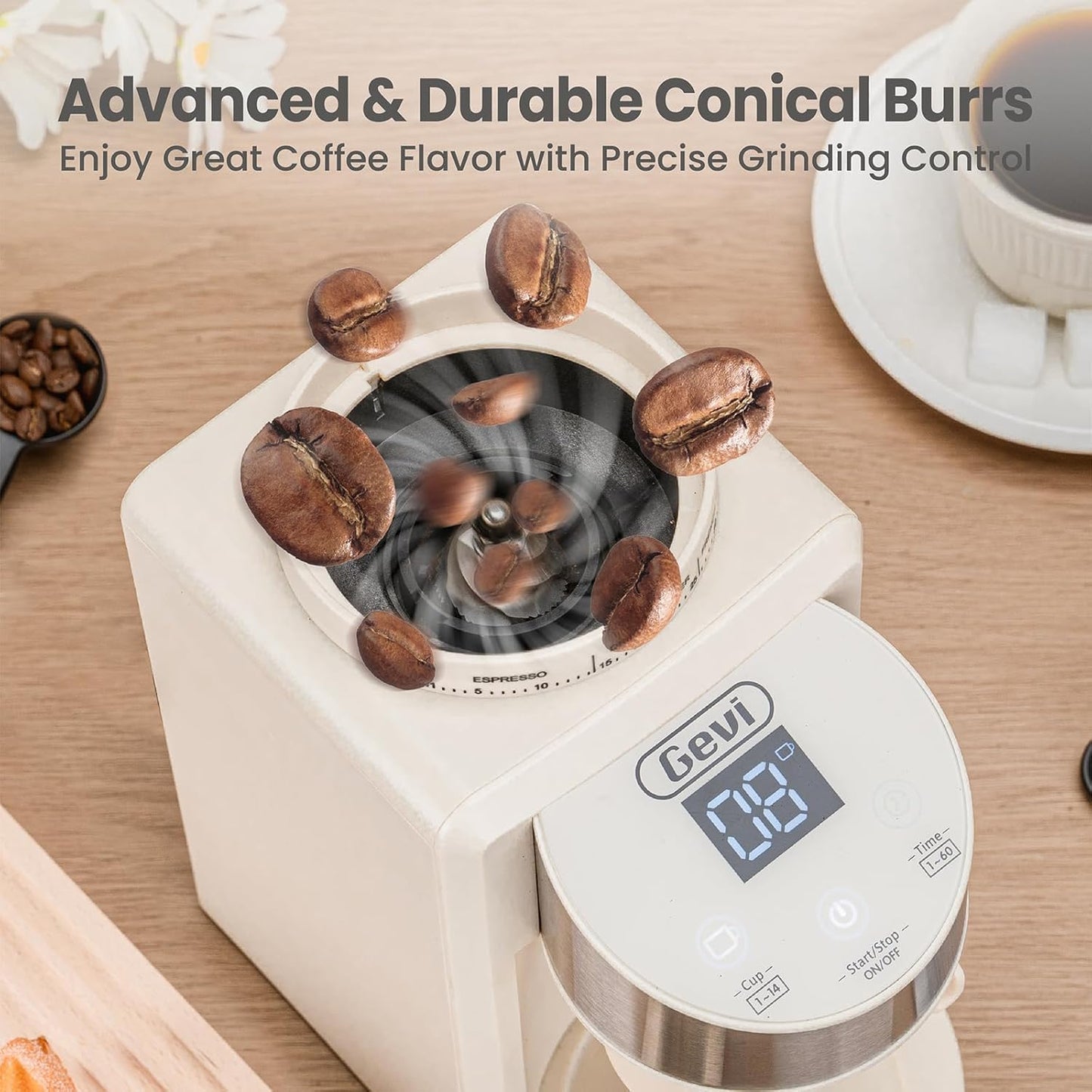Gevi Coffee Grinder Electric,Coffee Bean Grinder with 35 Grind Settings for Espresso,Drip,French Press,Burr Coffee Grinder for Home Use,Anti-static Design,Beige