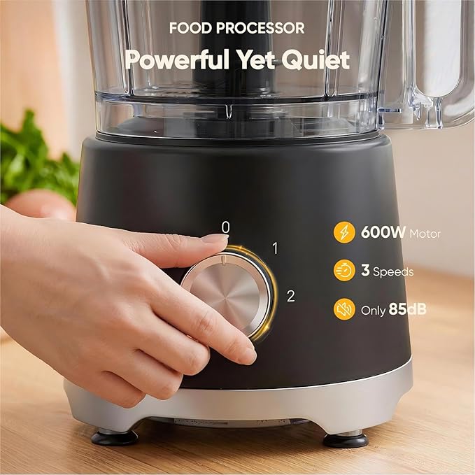 OLIXIS Food Processor 10.5 Cup, Vegetable Choppers with Slicing Shredding Chopping Kneading, Dishwasher Safe, Food Grinder, Stainless Steel Blades, for Smoothie Fruit Dough, 2.6QT, Black