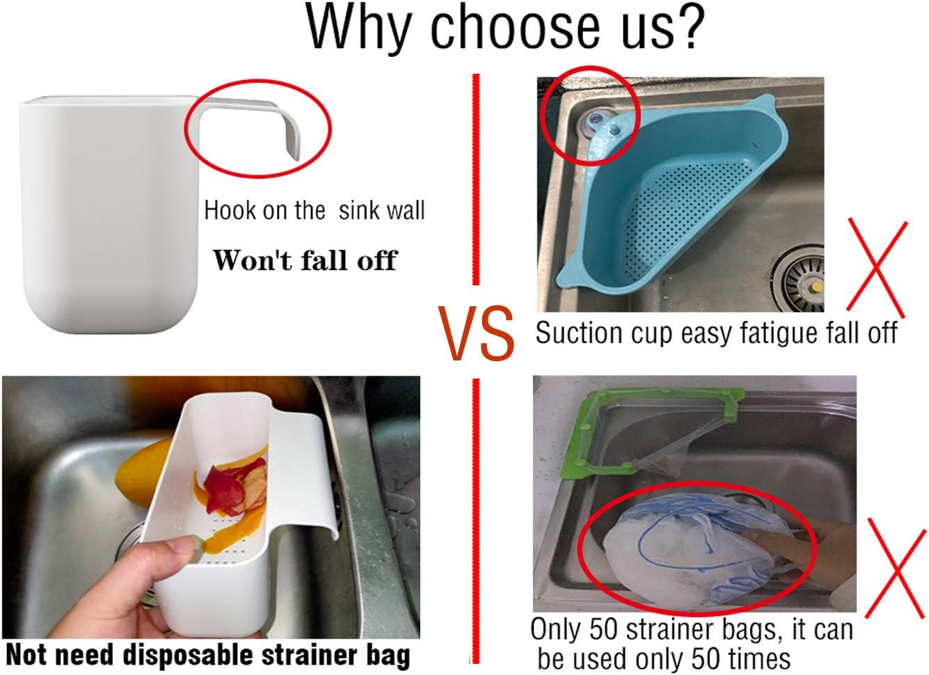 Sink Drain Strainer Basket Kitchen Sink Strainer Sink Food Catcher Kitchen Food Residue Waste Leftovers Strainer Over Sink Triangle Swan Cactus Suction Cup Corner Sink Strainer