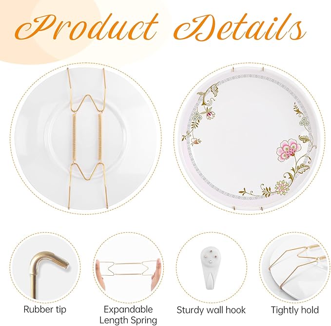 Bilillo 20 pcs Plate Hangers for The Wall, 4/6/8/10 Inch Invisible Decorative Wall Plates Hangers, Stainless Steel Plate Wall Holders for Display Various Sizes with Hooks for Decorative