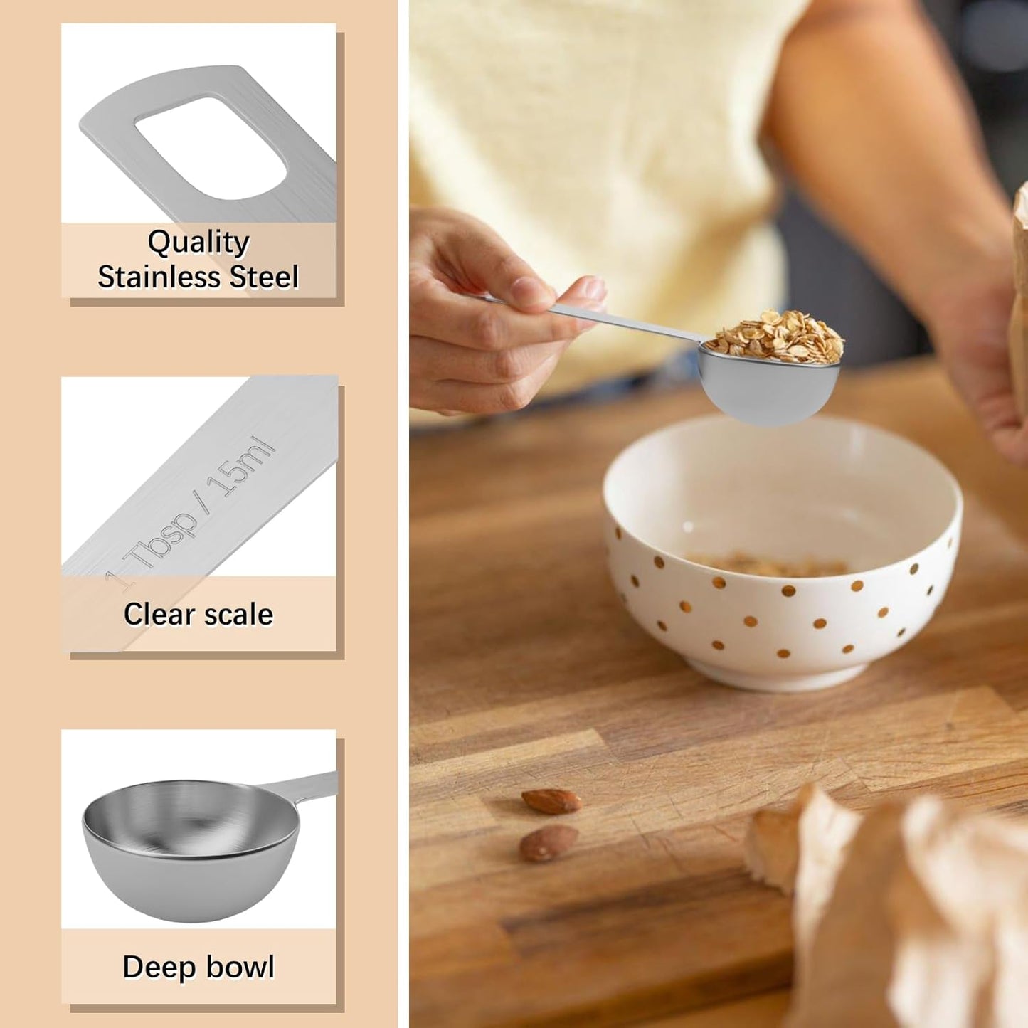 2PCS 1tbsp (3tsp, 15ml, 1/2oz) Single Measuring Spoon, Stainless Steel Individual Teaspoons Only