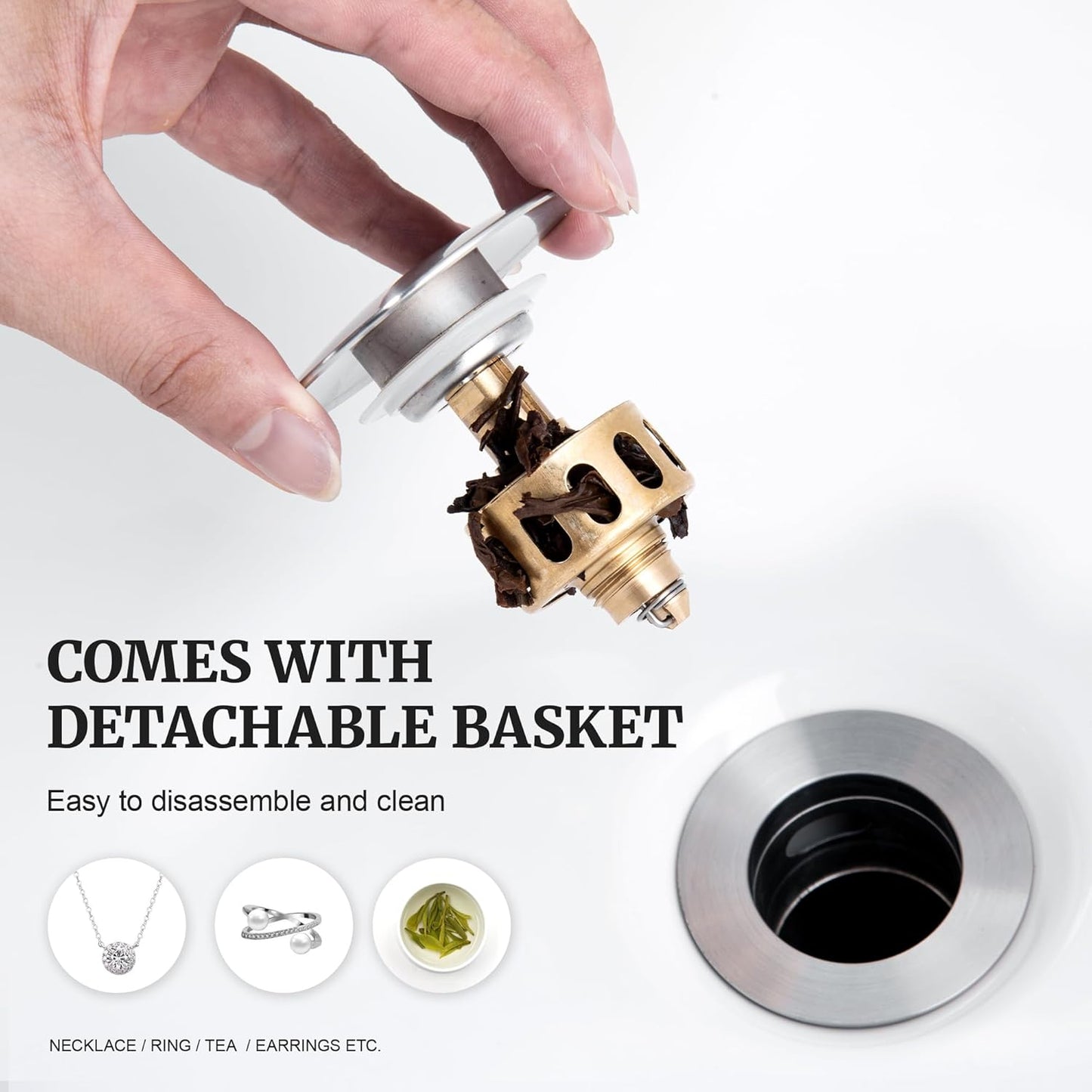Pop up Sink Drain Stopper with Overflow Brushed Nickel for Bathroom Vessel Vanity Sink Art Basin，Big Cap Sink Drain with Overflow, Metal Pop-up Drain Strainer with Detachable Basket Stopper