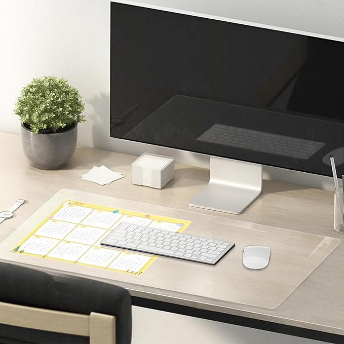 16 x 30 Inch Clear Table Cover Protector, Clear Desk Mat, Clear Table Protector, 1.5mm Thick Plastic Table Cover, Vinyl Table Protector, Clear Desk Pad, Desk Mats on Top of Desks