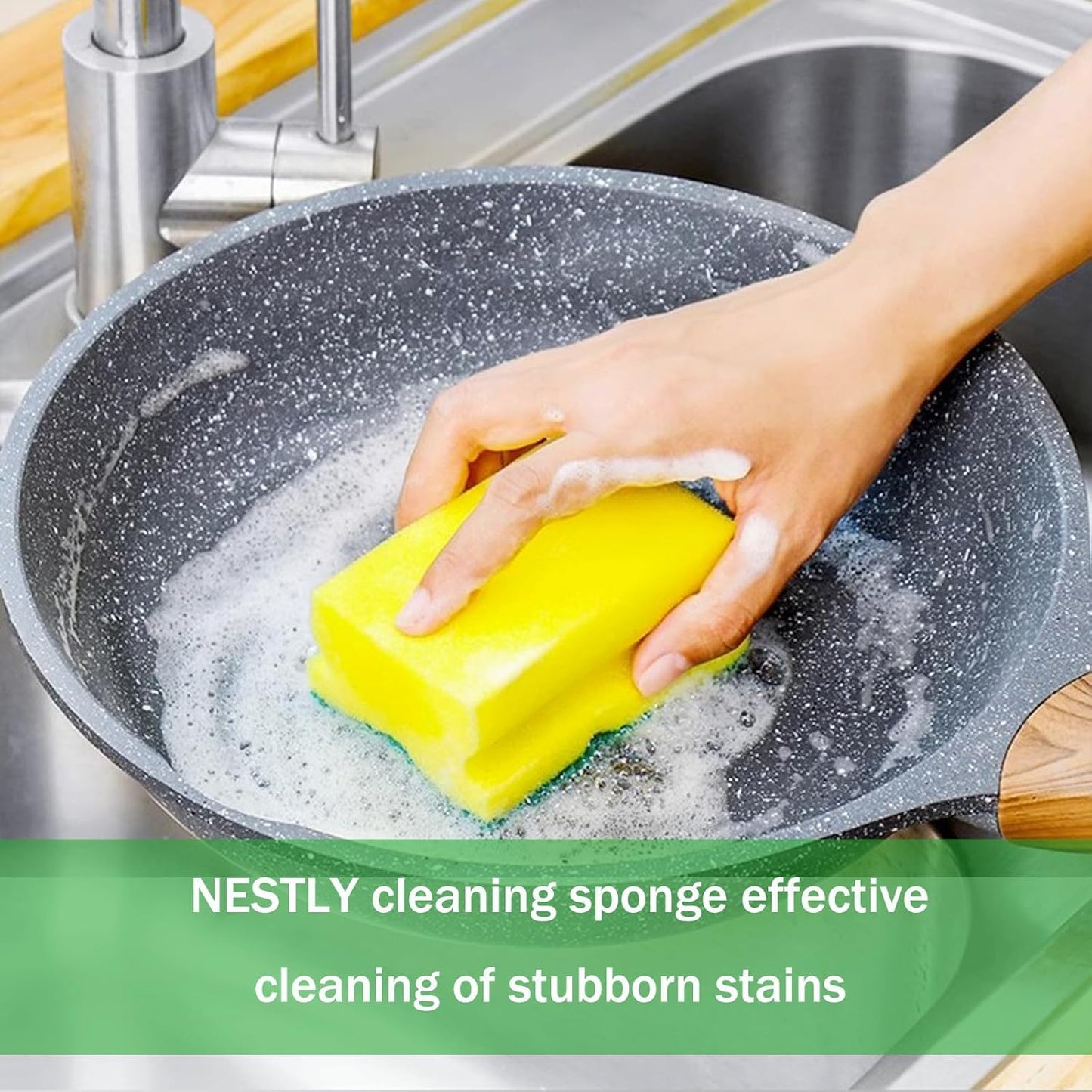 Sponges, Eco Non-Scratch Scrub Pads, Dish Scrubber for Cleaning Kitchen and Dish Cleaning,12 Scrubbing Sponges+ Draining Rack