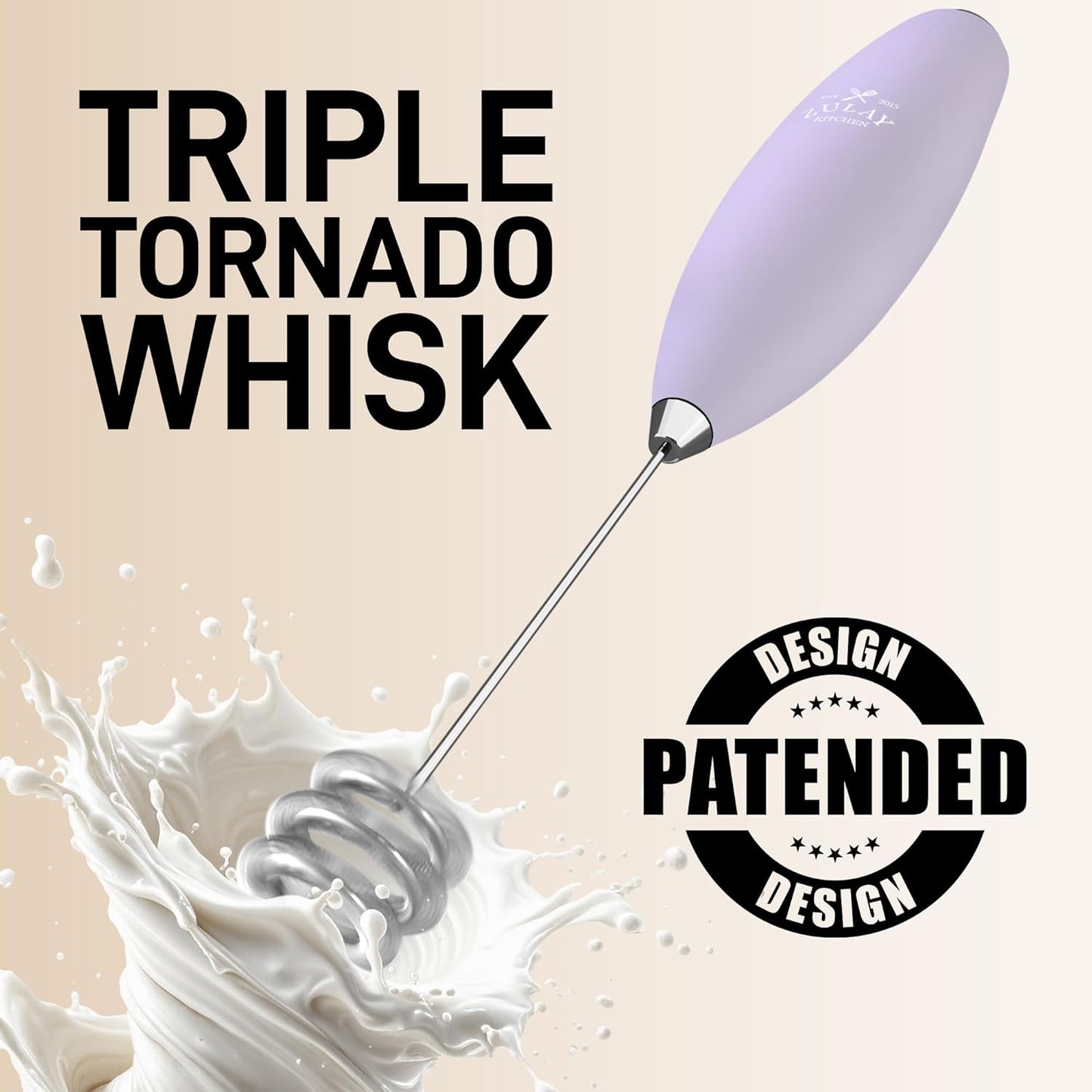Zulay Kitchen Patented Tornado Triple Whisk Milk Frother with 4 Duracell Batteries – Handheld Foam Maker for Coffee, Lattes, Matcha & Hot Chocolate – Rich, Creamy Froth in Seconds