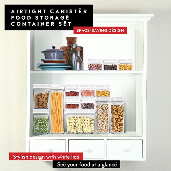 DWËLLZA KITCHEN Airtight Food Storage Containers with Lids – 6 Pieces All Same Size - Pantry Container for Spices, Candy, Nuts, Coffee and Tea, Clear Plastic BPA-Free, Keeps Food Fresh & Dry